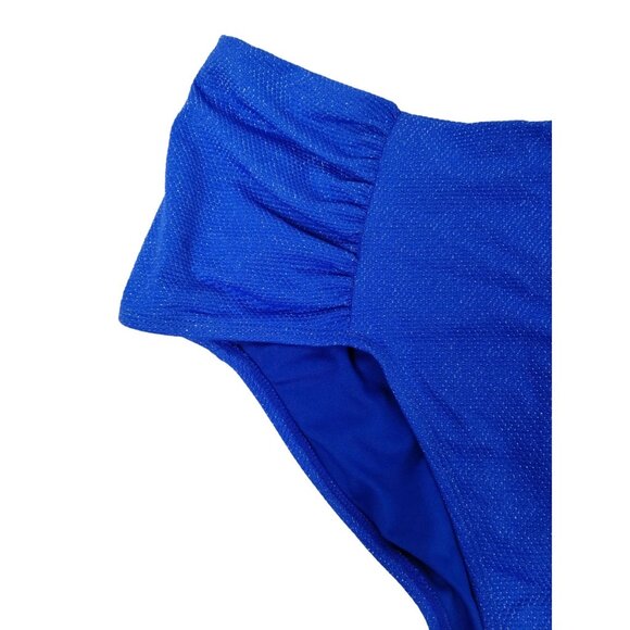 Time and Tru Womens XL Royal Crew Blue 1X High Waist Ruched Plus Bikini Bottoms - Picture 3 of 7